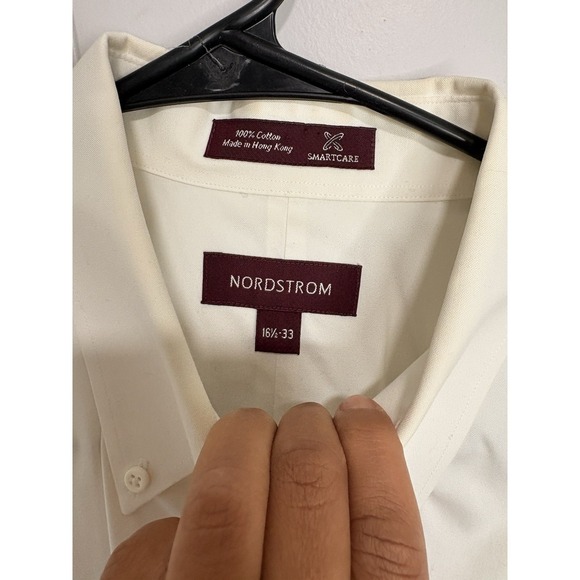 Nordstrom Men's Smartcare Wrinkle/Free 100% Cotton White Dress Shirt-16.2  33/33 - Picture 4 of 4